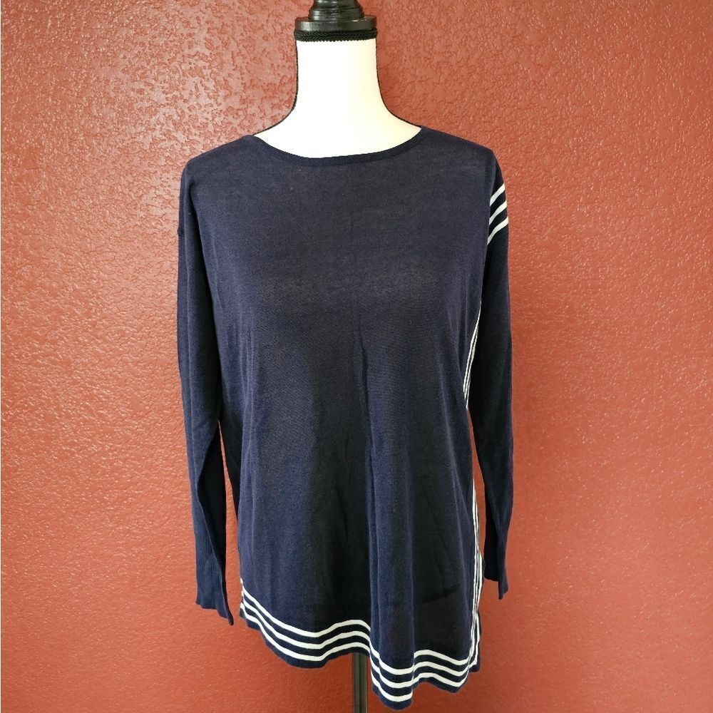 Navy Blue Striped Long Sleeve Top